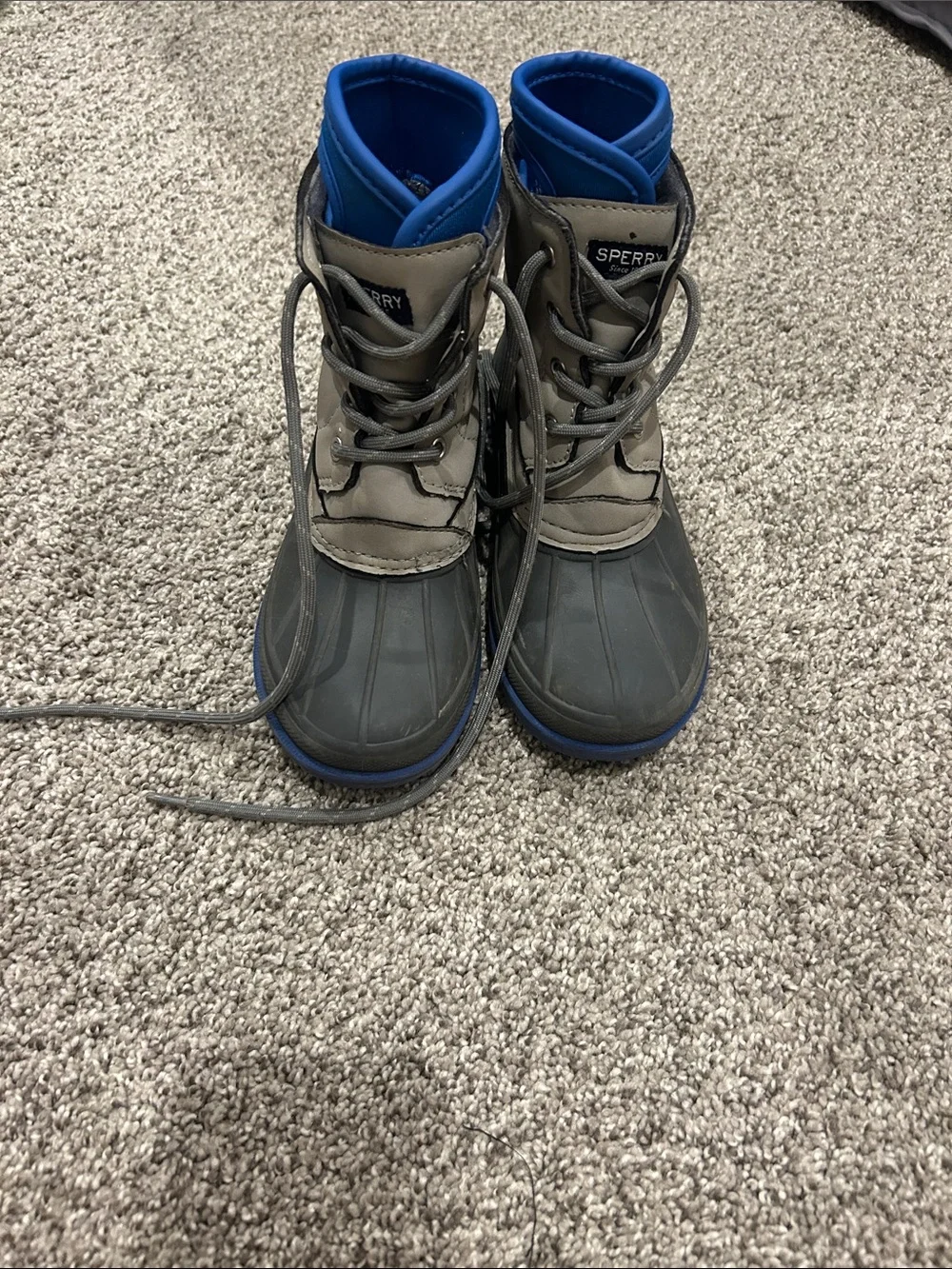 Sperry Kid’s Gray and Blue Lace-Up Waterproof Boots